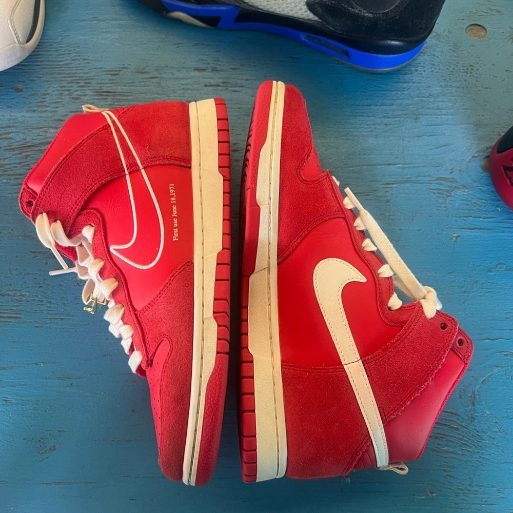 Nike Kids Red and White High-Top Sneakers Nike Dunk High
